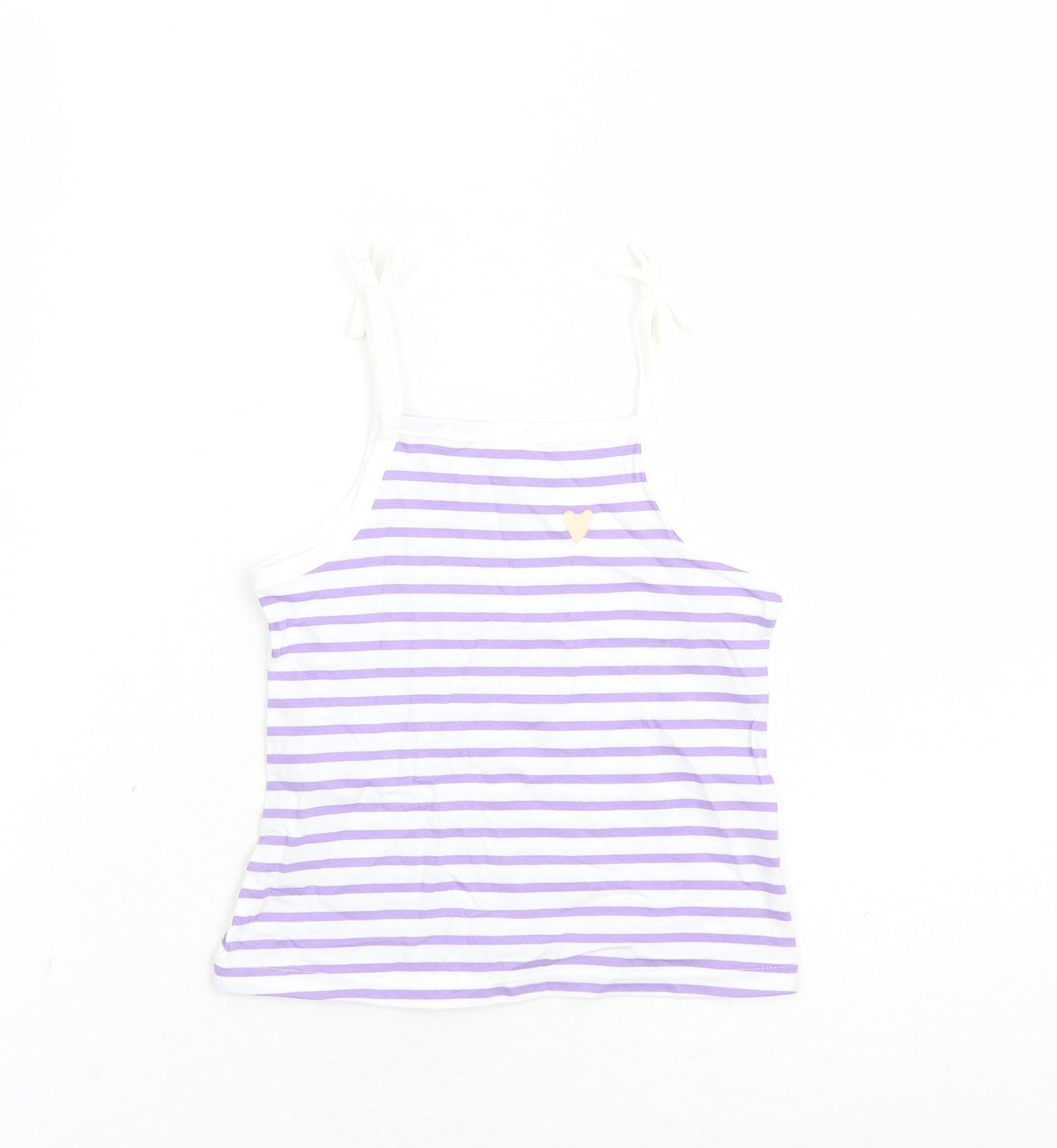 Marks and Spencer Girls White Striped Cotton Camisole Tank Size 2-3 Years Square Neck Tie - Heart Detail