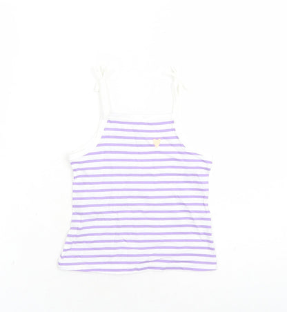Marks and Spencer Girls White Striped Cotton Camisole Tank Size 2-3 Years Square Neck Tie - Heart Detail