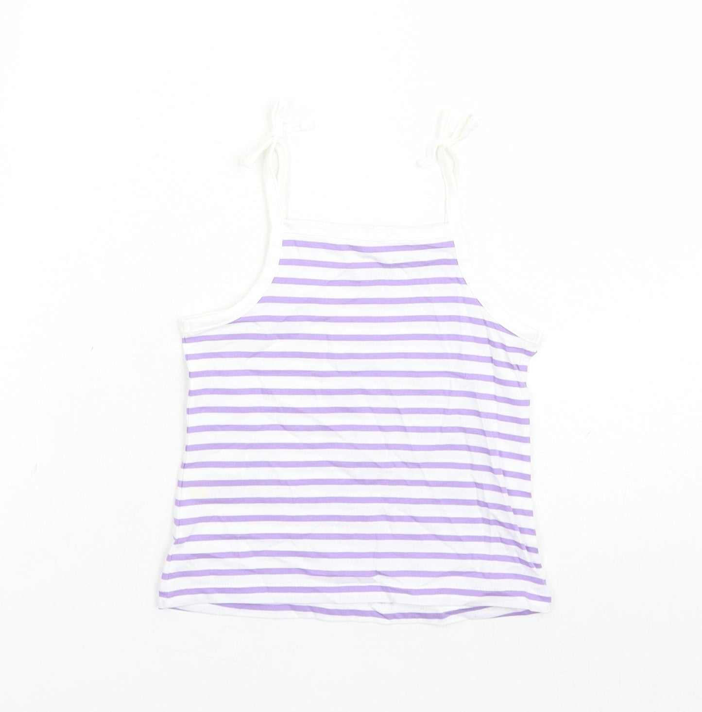 Marks and Spencer Girls White Striped Cotton Camisole Tank Size 2-3 Years Square Neck Tie - Heart Detail