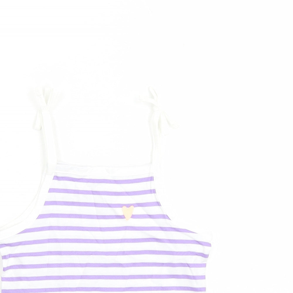 Marks and Spencer Girls White Striped Cotton Camisole Tank Size 2-3 Years Square Neck Tie - Heart Detail