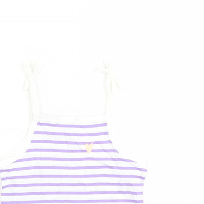 Marks and Spencer Girls White Striped Cotton Camisole Tank Size 2-3 Years Square Neck Tie - Heart Detail