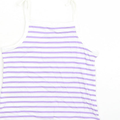 Marks and Spencer Girls White Striped Cotton Camisole Tank Size 2-3 Years Square Neck Tie - Heart Detail