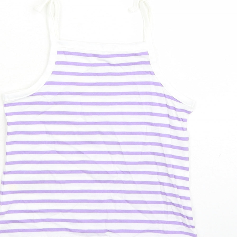 Marks and Spencer Girls White Striped Cotton Camisole Tank Size 2-3 Years Square Neck Tie - Heart Detail