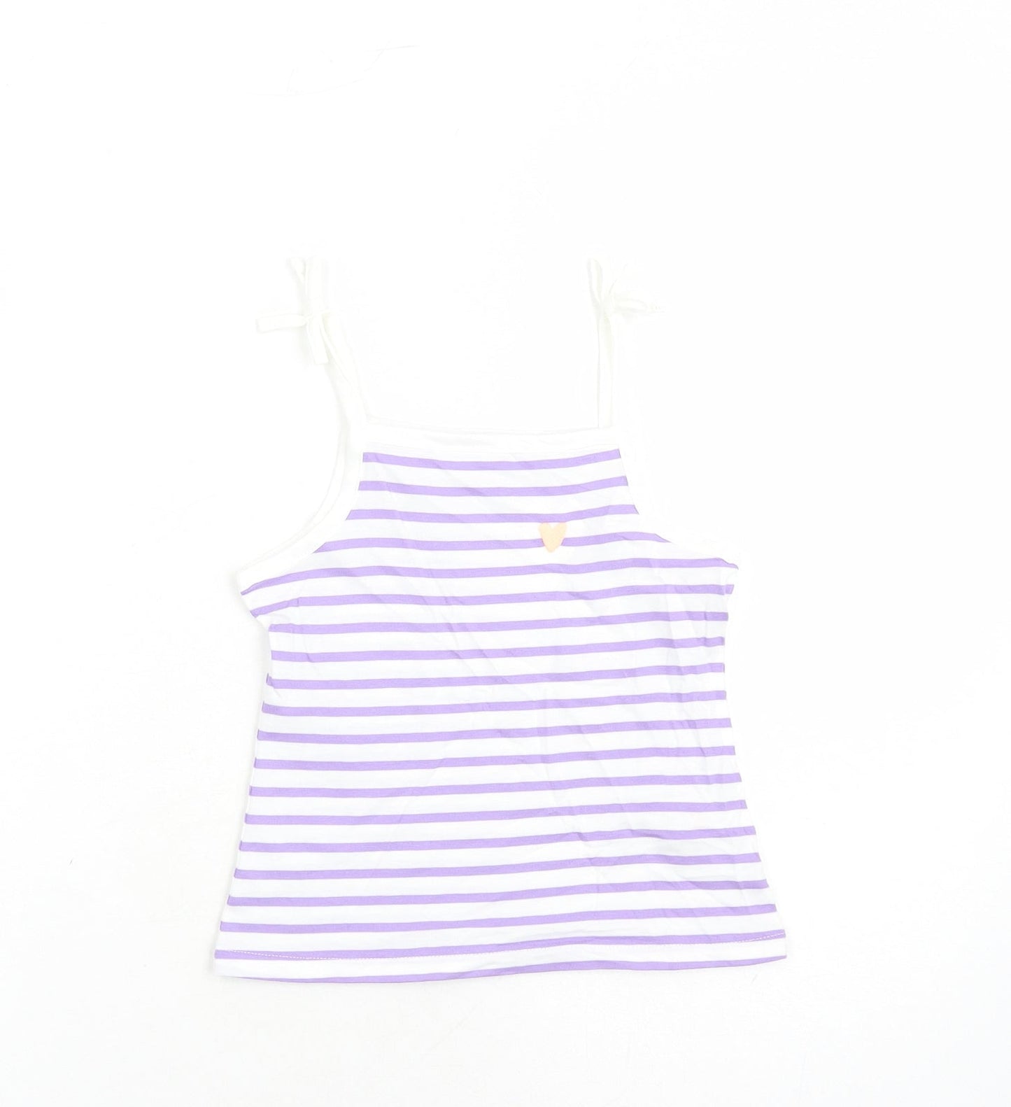 Marks and Spencer Girls White Striped Cotton Camisole Tank Size 3-4 Years Square Neck Tie - Heart Detail