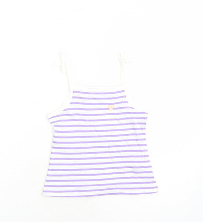 Marks and Spencer Girls White Striped Cotton Camisole Tank Size 3-4 Years Square Neck Tie - Heart Detail