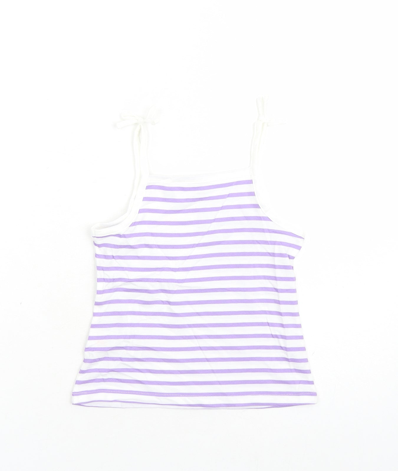 Marks and Spencer Girls White Striped Cotton Camisole Tank Size 3-4 Years Square Neck Tie - Heart Detail