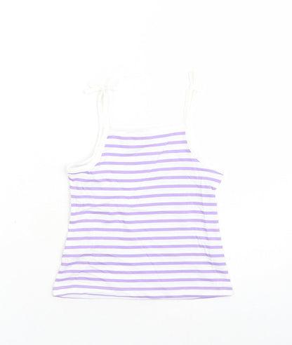 Marks and Spencer Girls White Striped Cotton Camisole Tank Size 3-4 Years Square Neck Tie - Heart Detail