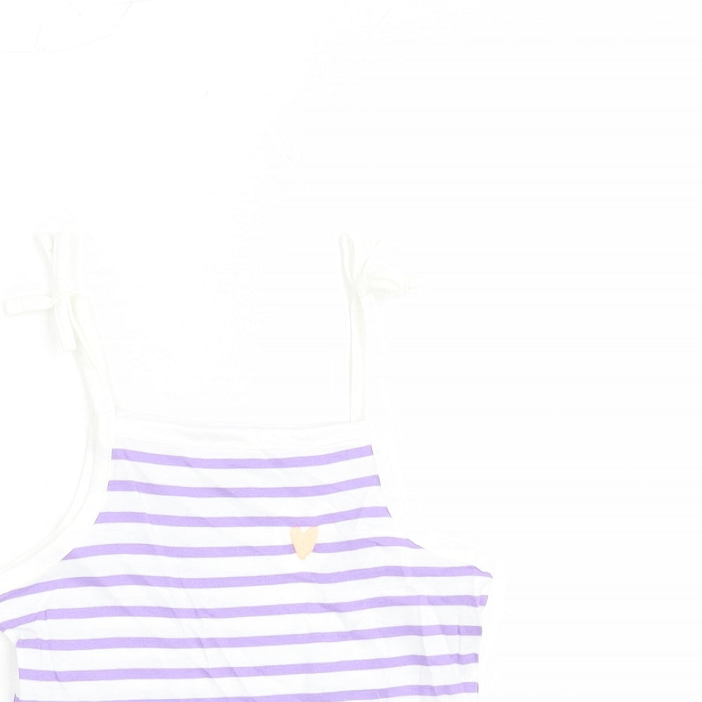 Marks and Spencer Girls White Striped Cotton Camisole Tank Size 3-4 Years Square Neck Tie - Heart Detail