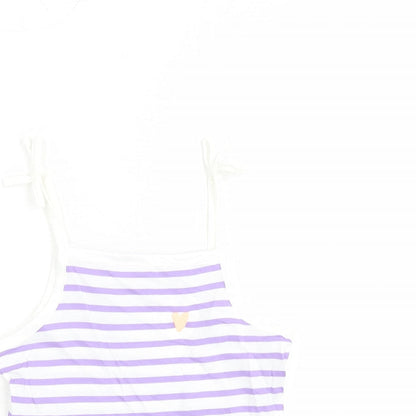Marks and Spencer Girls White Striped Cotton Camisole Tank Size 3-4 Years Square Neck Tie - Heart Detail
