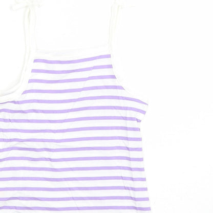 Marks and Spencer Girls White Striped Cotton Camisole Tank Size 3-4 Years Square Neck Tie - Heart Detail