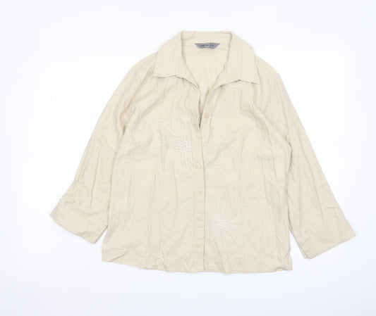 AMARANTO Womens Beige Viscose Basic Button-Up Size 12 Collared