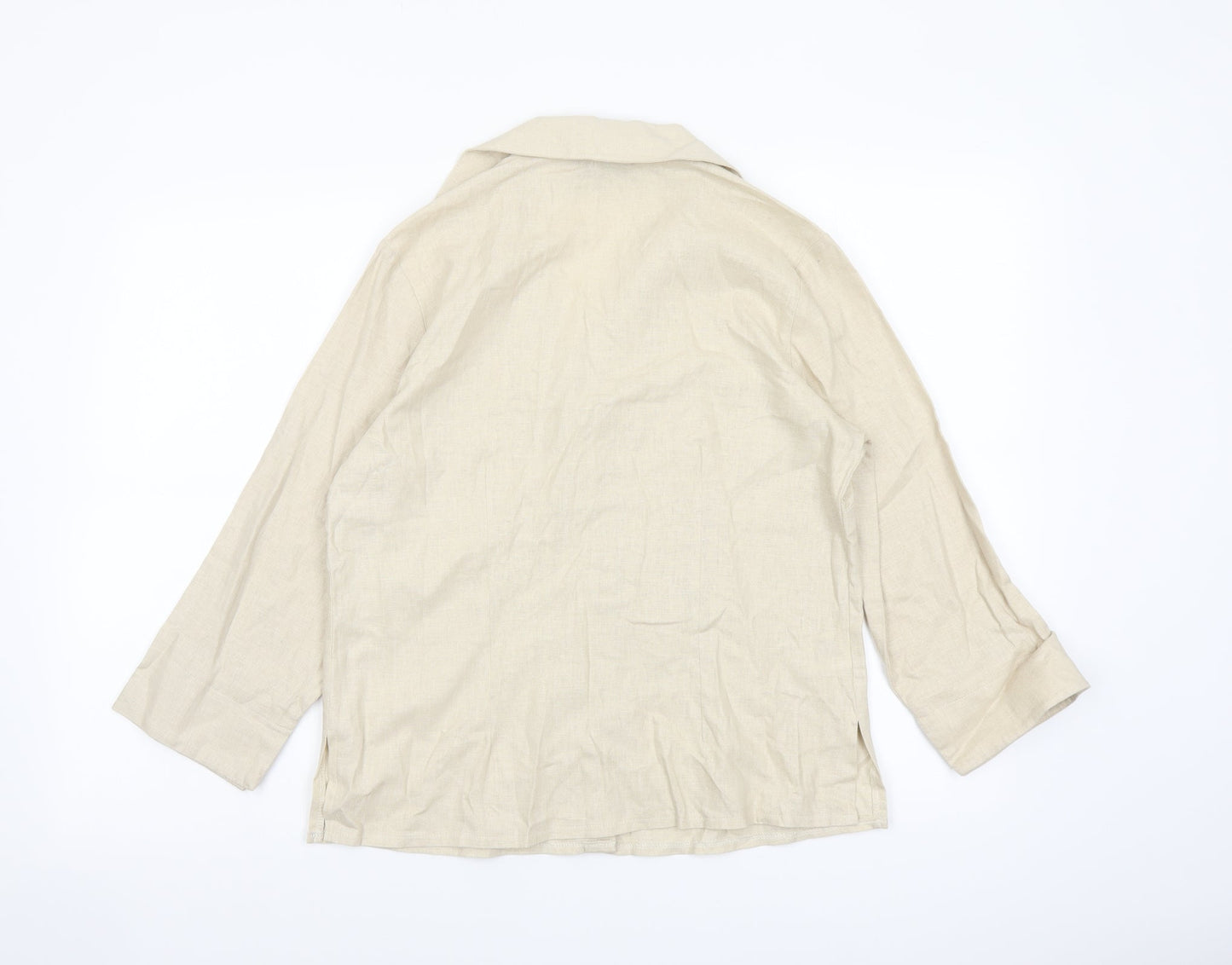 AMARANTO Womens Beige Viscose Basic Button-Up Size 12 Collared