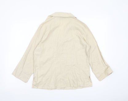 AMARANTO Womens Beige Viscose Basic Button-Up Size 12 Collared