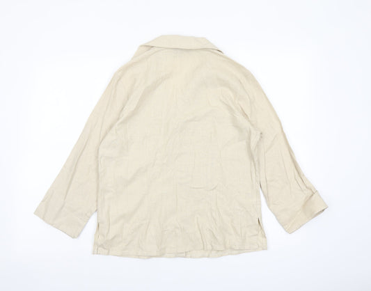 AMARANTO Womens Beige Viscose Basic Button-Up Size 12 Collared