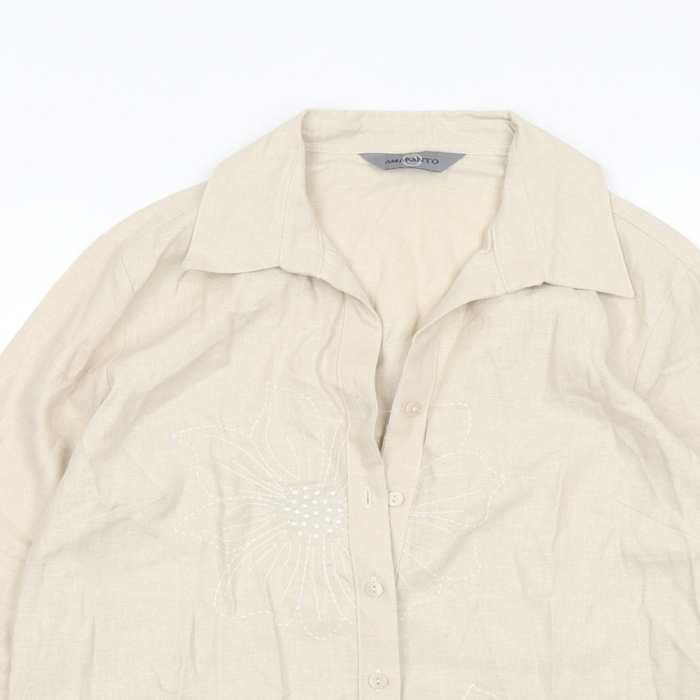 AMARANTO Womens Beige Viscose Basic Button-Up Size 12 Collared