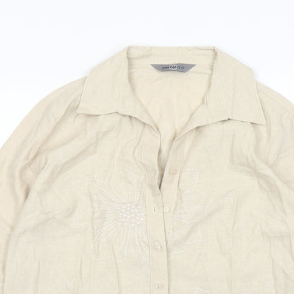 AMARANTO Womens Beige Viscose Basic Button-Up Size 12 Collared
