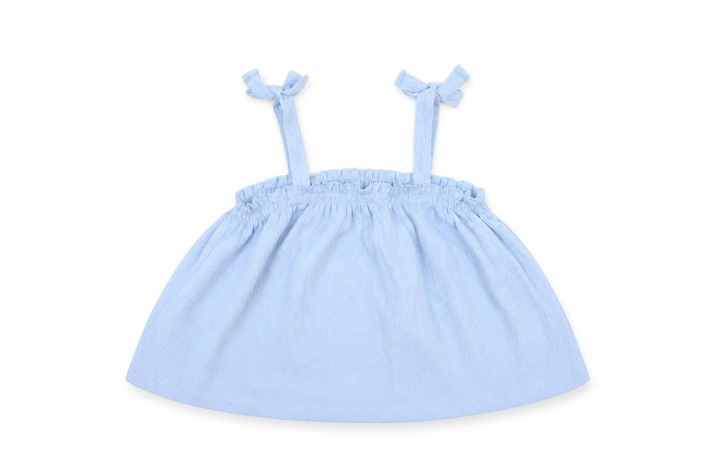 Front view of H&M girls’ blue polyester basic blouse, size 3-4, years square neck pullover
