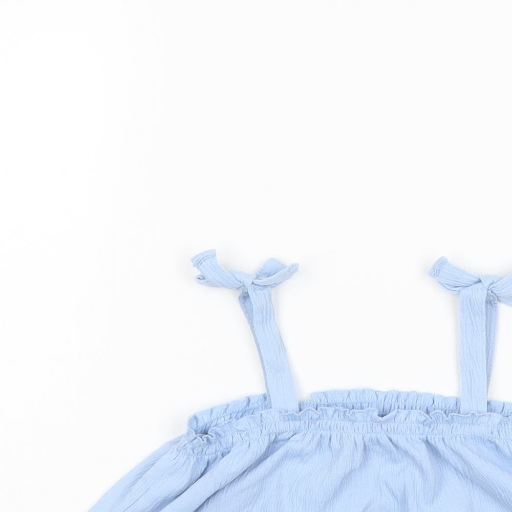 H&M Girls Blue Polyester Basic Blouse Size 3-4 Years Square Neck Pullover