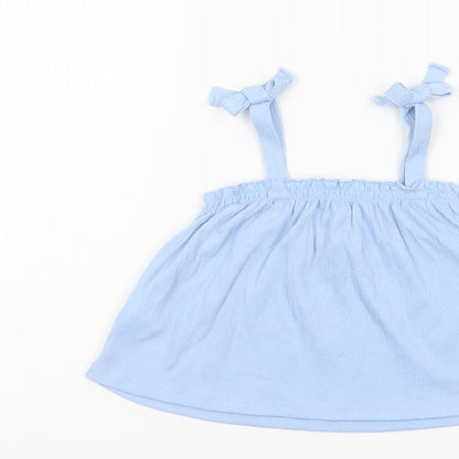 H&M Girls Blue Polyester Basic Blouse Size 3-4 Years Square Neck Pullover