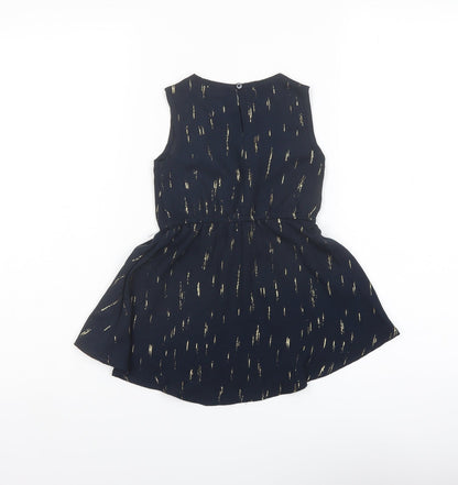 name it Girls Black Geometric Polyester Basic Blouse Size 2 Years Round Neck Button