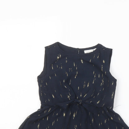 name it Girls Black Geometric Polyester Basic Blouse Size 2 Years Round Neck Button