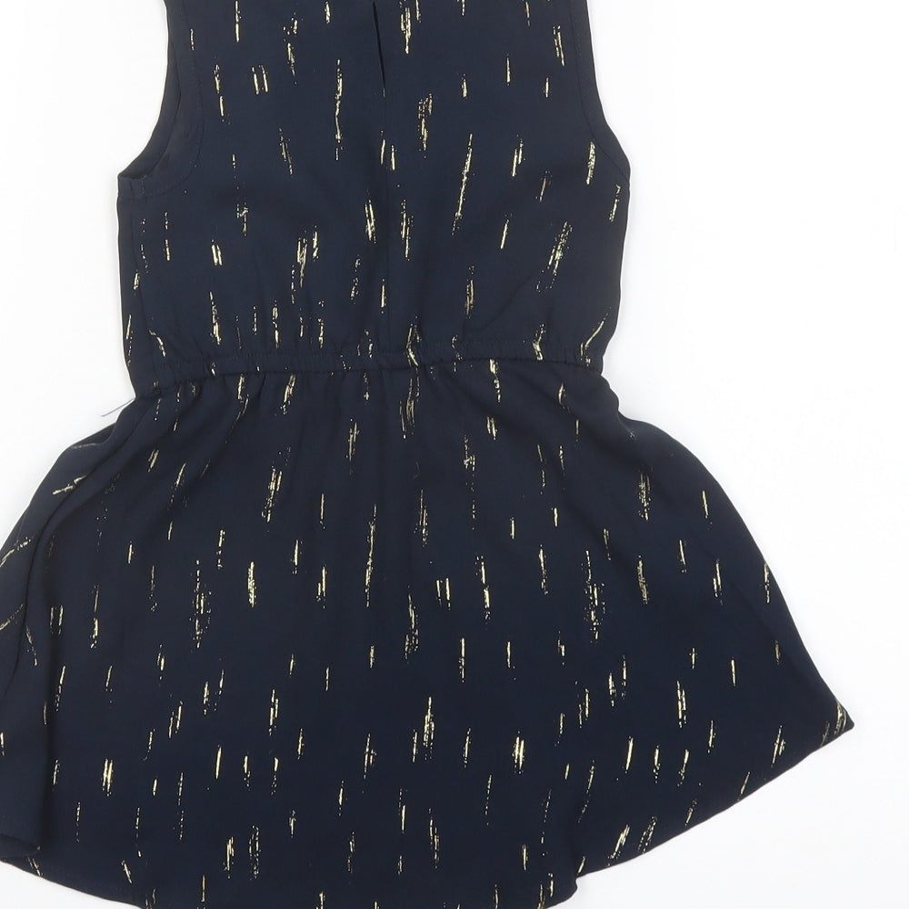 name it Girls Black Geometric Polyester Basic Blouse Size 2 Years Round Neck Button
