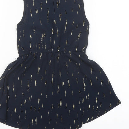 name it Girls Black Geometric Polyester Basic Blouse Size 2 Years Round Neck Button
