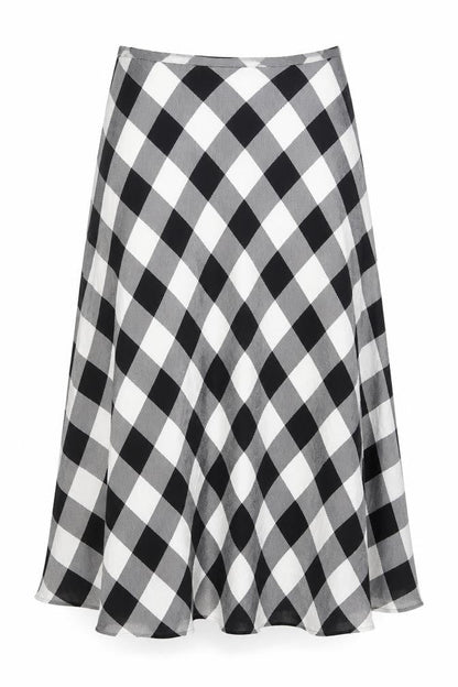 Marks & Spencer Womens Green Check Viscose A-Line Skirt Size 20 Zip