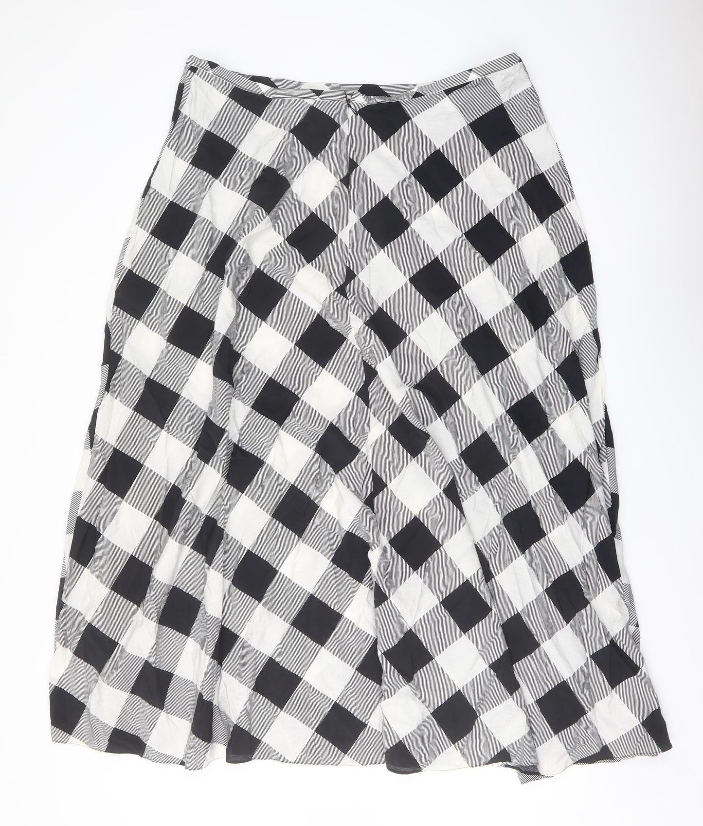 Marks and Spencer Womens Green Check Viscose A-Line Skirt Size 20 Zip