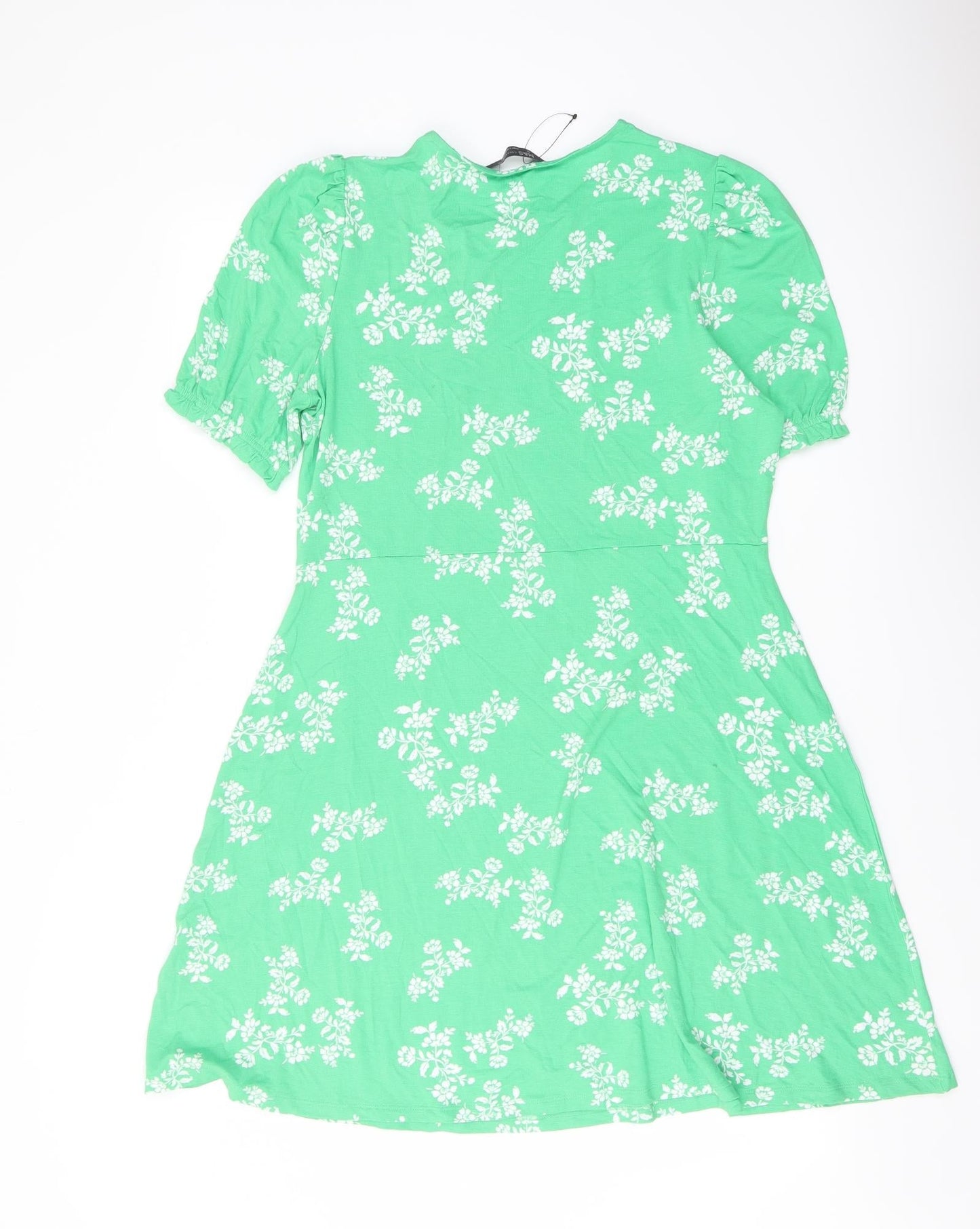 Marks and Spencer Womens Green Floral Viscose A-Line Size 14 Round Neck Pullover