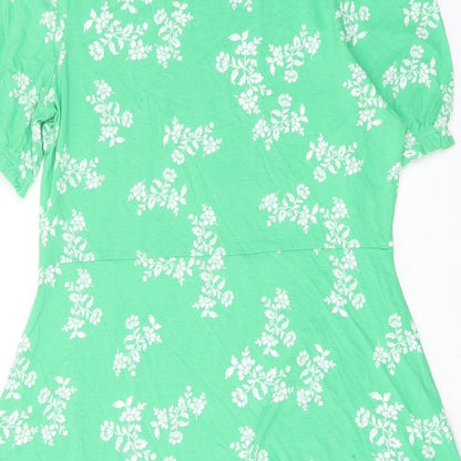 Marks and Spencer Womens Green Floral Viscose A-Line Size 14 Round Neck Pullover