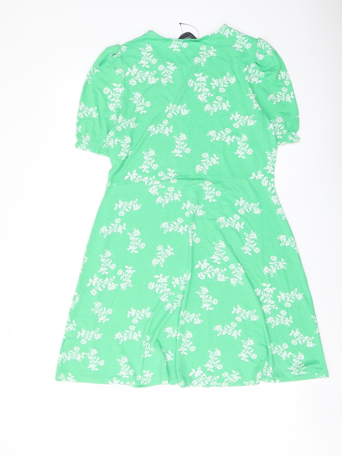 Marks and Spencer Womens Green Floral Viscose A-Line Size 14 Crew Neck Pullover