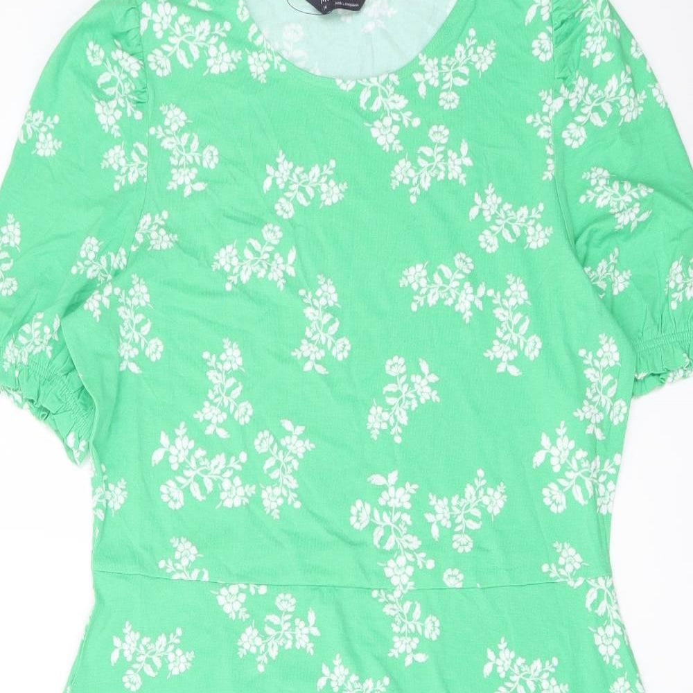Marks and Spencer Womens Green Floral Viscose A-Line Size 14 Crew Neck Pullover