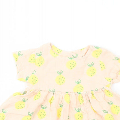 Marks and Spencer Girls Pink Geometric Cotton A-Line Size 3-6 Months Crew Neck Button