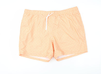 Marks and Spencer Mens Orange Geometric Polyester Sweat Shorts Size 2XL L6 in Regular Drawstring - Swim Shorts