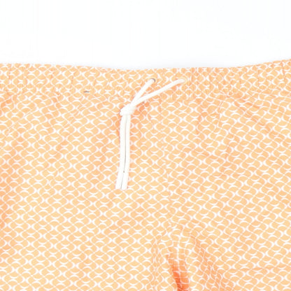 Marks and Spencer Mens Orange Geometric Polyester Sweat Shorts Size 2XL L6 in Regular Drawstring - Swim Shorts