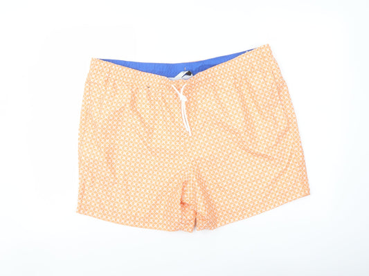 Marks and Spencer Mens Orange Geometric Polyester Sweat Shorts Size 2XL L6 in Regular Drawstring - Swim Shorts