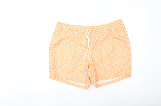 Marks and Spencer Mens Orange Geometric Polyester Sweat Shorts Size 2XL L6 in Regular Drawstring - Swim Shorts