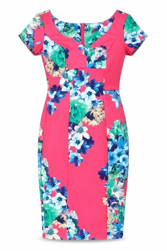 ASOS Womens Pink Floral Polyester Bodycon Size 10 V-Neck Zip