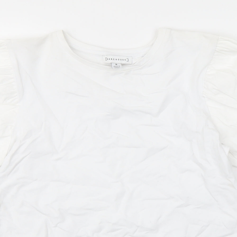 Womens UK Size 8 Warehouse White Basic T-Shirt