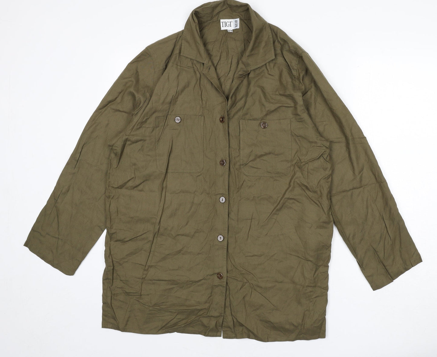 TIGI Womens Green Viscose Basic Button-Up Size 14 Collared - Size 14-16
