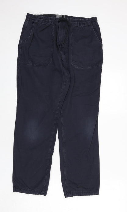 Marks and Spencer Mens Blue Cotton Trousers Size 33 in L29 in Regular Zip