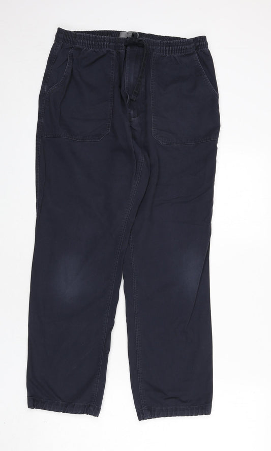 Marks and Spencer Mens Blue Cotton Trousers Size 33 in L29 in Regular Zip