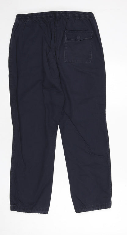 Marks and Spencer Mens Blue Cotton Trousers Size 33 in L29 in Regular Zip
