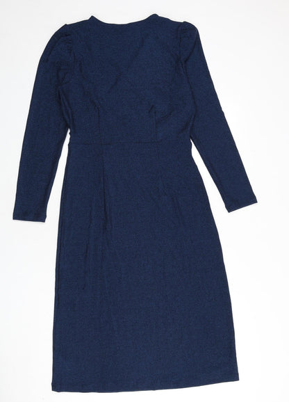 Marks and Spencer Womens Blue Polyester A-Line Size 10 V-Neck Pullover - Sparkle