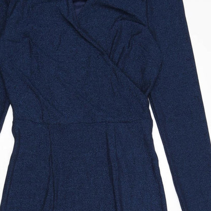 Marks and Spencer Womens Blue Polyester A-Line Size 10 V-Neck Pullover - Sparkle