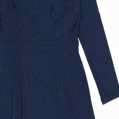 Marks and Spencer Womens Blue Polyester A-Line Size 10 V-Neck Pullover - Sparkle