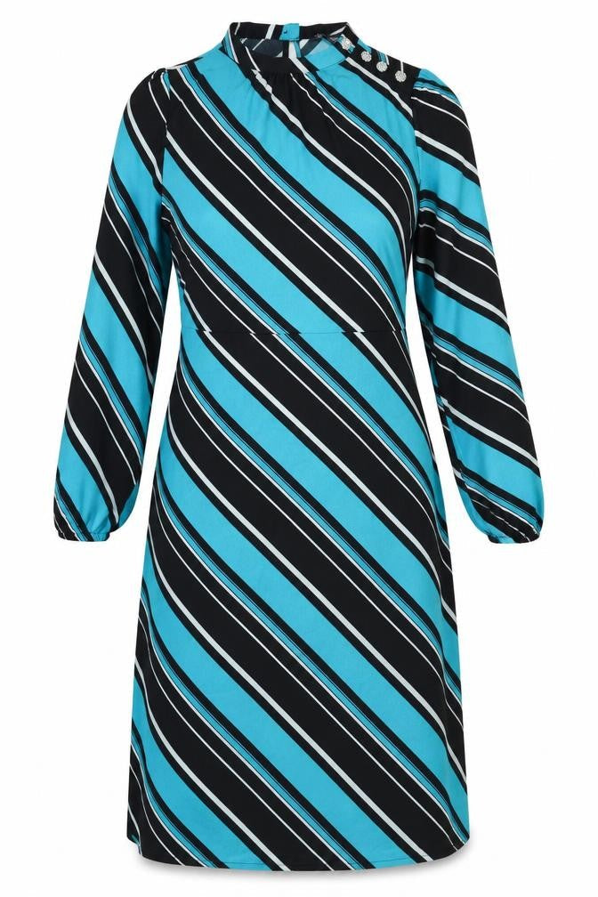 Marks and Spencer Womens Multicoloured Striped Polyester A-Line Size 10 Round Neck Button