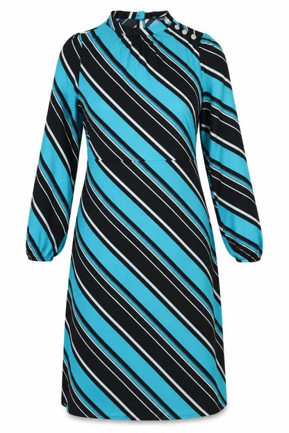 Marks and Spencer Womens Multicoloured Striped Polyester A-Line Size 10 Round Neck Button