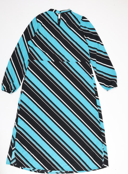 Marks and Spencer Womens Multicoloured Striped Polyester A-Line Size 10 Round Neck Button